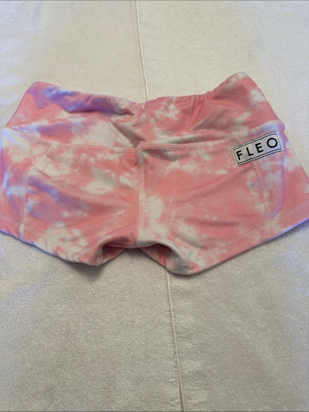 Fleo LOW RISE CONTOUR Pink & White Tie-Dye High-Rise Athletic Shorts